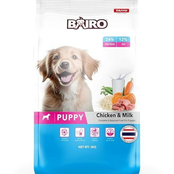 Bairo Puppy Dry Dog Food, 3kg Chicken and Milk Puppy Dog Food, 100% Complete & Balanced Food for Puppies, Protein and Essential Nutrients
